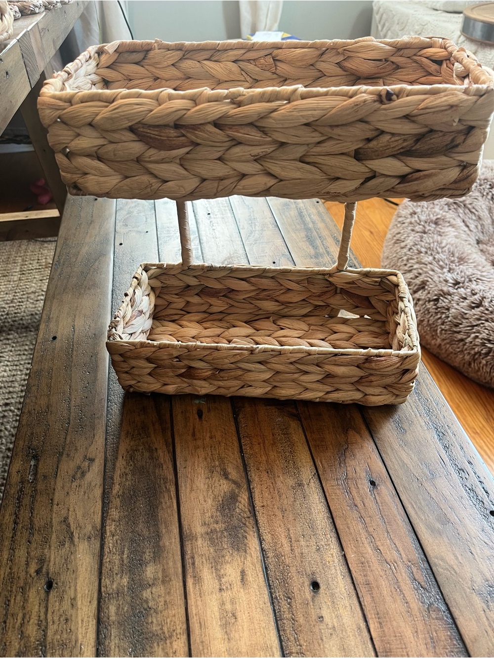 Woven Water Hyacinth 2-Tiered Basket Organizer